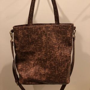 Charming Charlie Brown Leather Snake Tote Purse